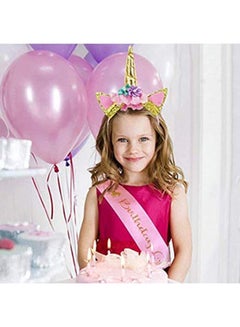 بيوينتي طقم وشاح بنمط مطبوع بعبارة "Birthday Girl" ورابطة رأس بنمط يونيكورن  - Image 5