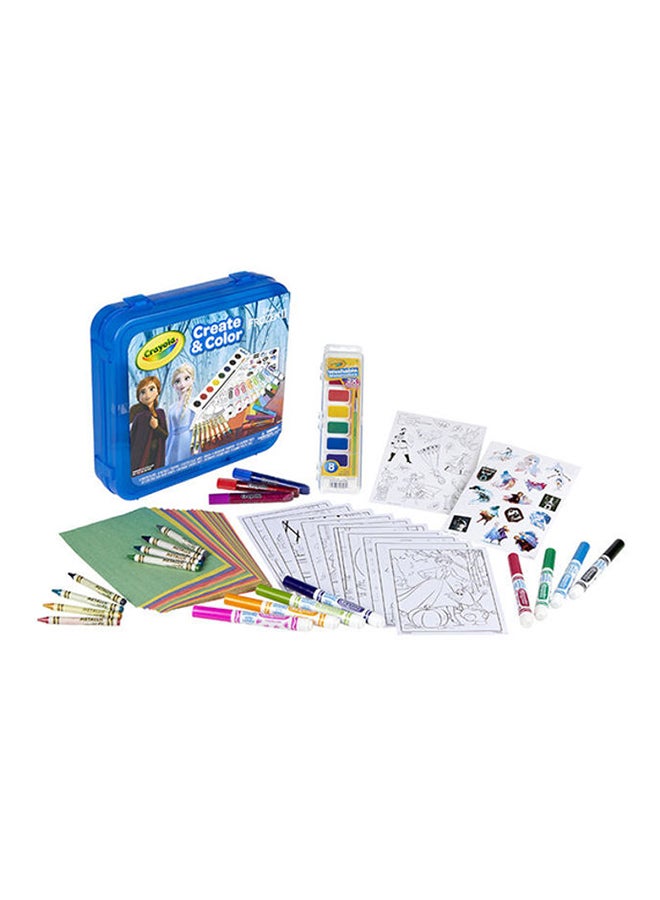 Frozen II - Create And Colour Kit With 70 Art Supplies In A Storage Case For Kids 2.25x10.75x10inch