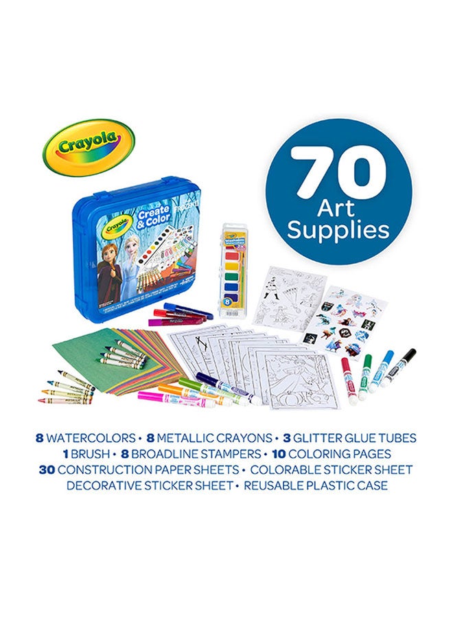 Frozen II - Create And Colour Kit With 70 Art Supplies In A Storage Case For Kids 2.25x10.75x10inch