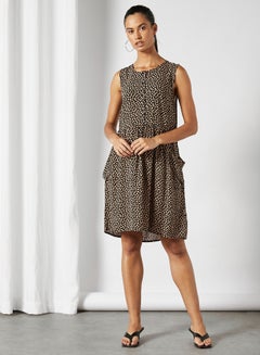 OFFROAD Casual Printed Scoop Neck Dress AOP Black  - Image 1