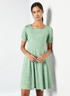 Square Neck Mini Dress Green