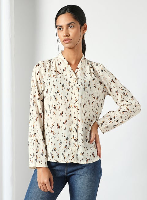 Button Detail Printed Top Multicolour