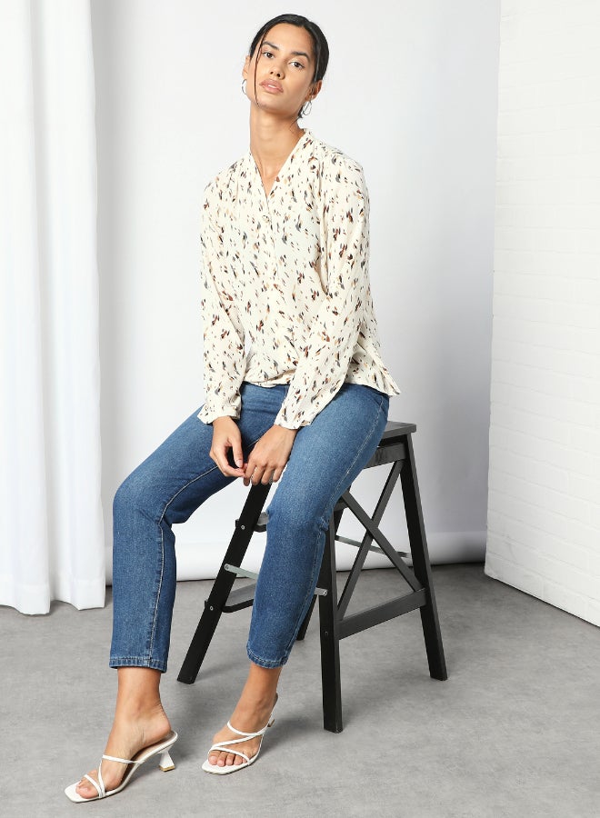 Button Detail Printed Top Multicolour