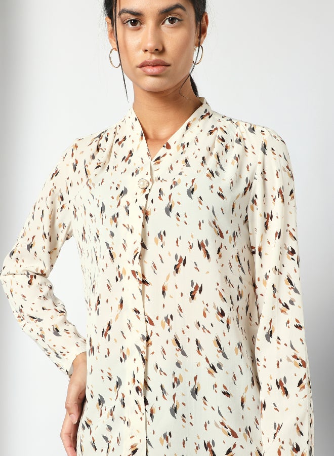 Button Detail Printed Top Multicolour