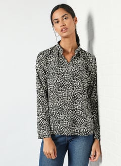 DRIP Mandarin Neck Animal Printed Casual Top Black/White  - Image 1