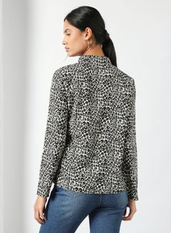 DRIP Mandarin Neck Animal Printed Casual Top Black/White  - Image 2