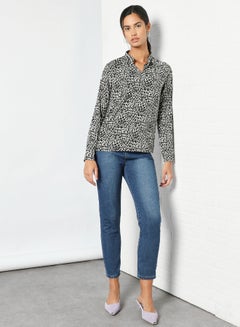 DRIP Mandarin Neck Animal Printed Casual Top Black/White  - Image 3