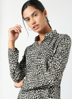DRIP Mandarin Neck Animal Printed Casual Top Black/White  - Image 4