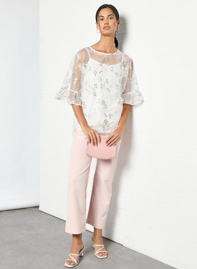 DRIP - Round Neck Embroidered Detail Top White - Image 1