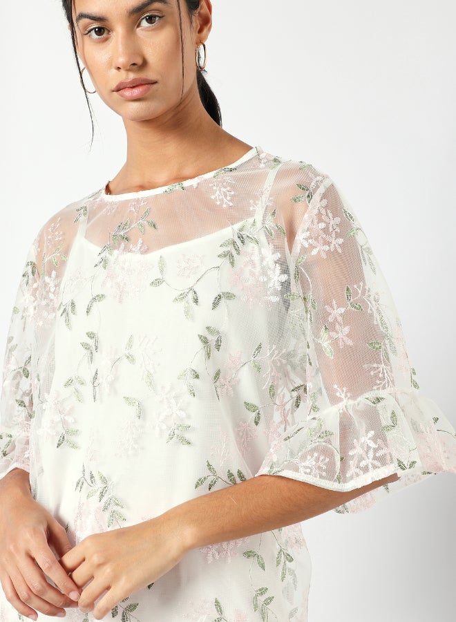 DRIP - Round Neck Embroidered Detail Top White - Image 1