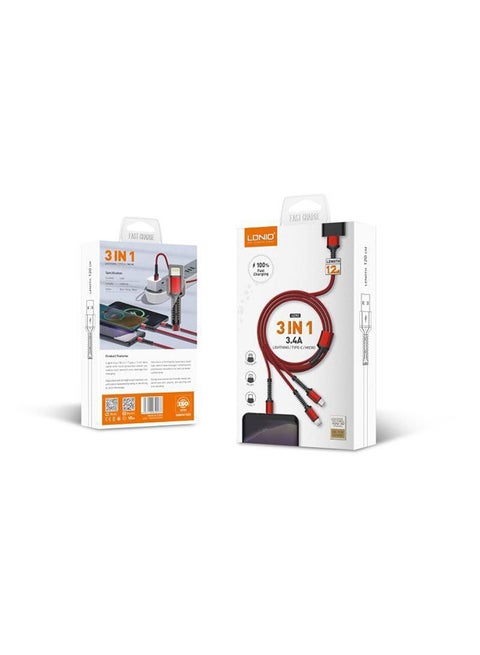 3 In 1 Fast Charge Cable Multicolour