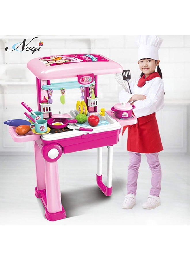 Chamdol - Little Chef 2 In 1 Pretend Play Luggage Kitchen Cook Set With Lights And Sound 53x24.5x63cm - Image 1