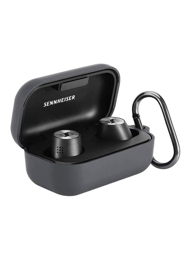 Protective Hard Case Cover Anti-Lost Strap Hard Carrying Travel Case With Carabiner For Sennheiser Momentum True Wireless 2 Bluetooth Earbuds Grey - Image 1