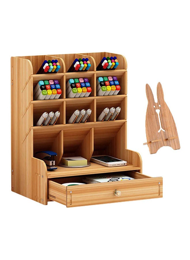 Generic Marbrasse Wooden Pen Organizer, Multi-Functional Diy Pen Holder Box Brown  - Image 1