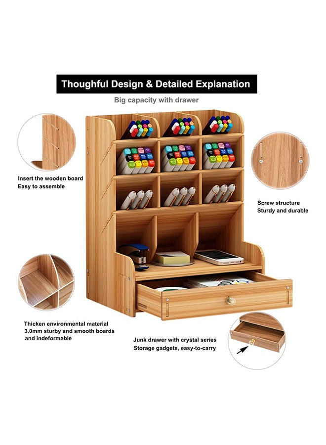 Generic Marbrasse Wooden Pen Organizer, Multi-Functional Diy Pen Holder Box Brown  - Image 2