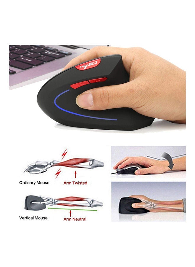 ماوس ضوئي مريح بتصميم عمودي بتردد 2.4 جيجاهرتز ودقة 2400 نقطة لكل بوصة و6 مفاتيح لأجهزة الحاسوب واللابتوب أسود - Image 2