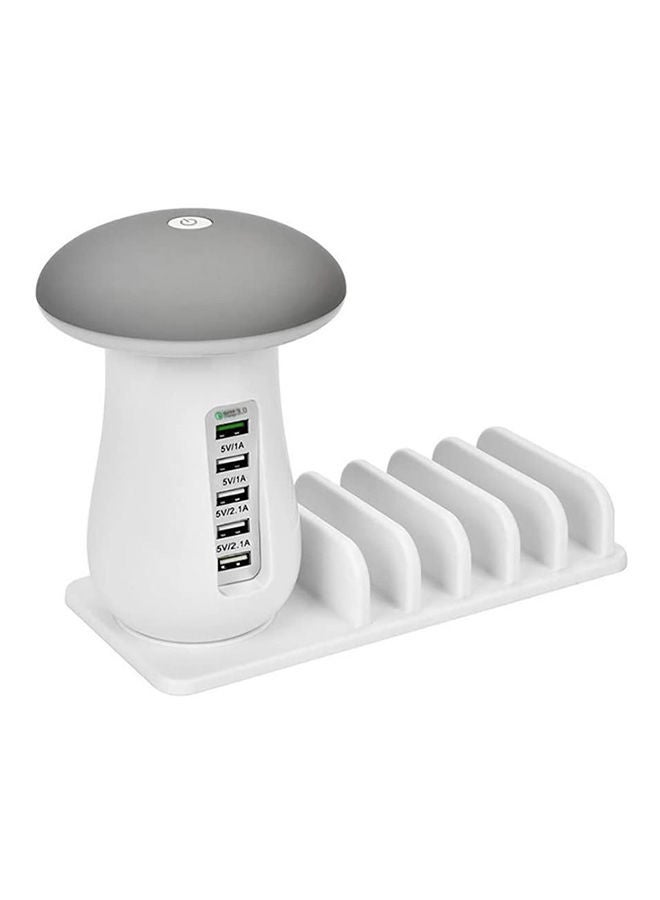 Multi Port Quick Charger 3.0 Mushroom Lamp Qc3.0 Fast Charging For Smart Phone + Led Lamp +Usb Charge Station Dock 5V 2.1A,White wireless White  - Image 1