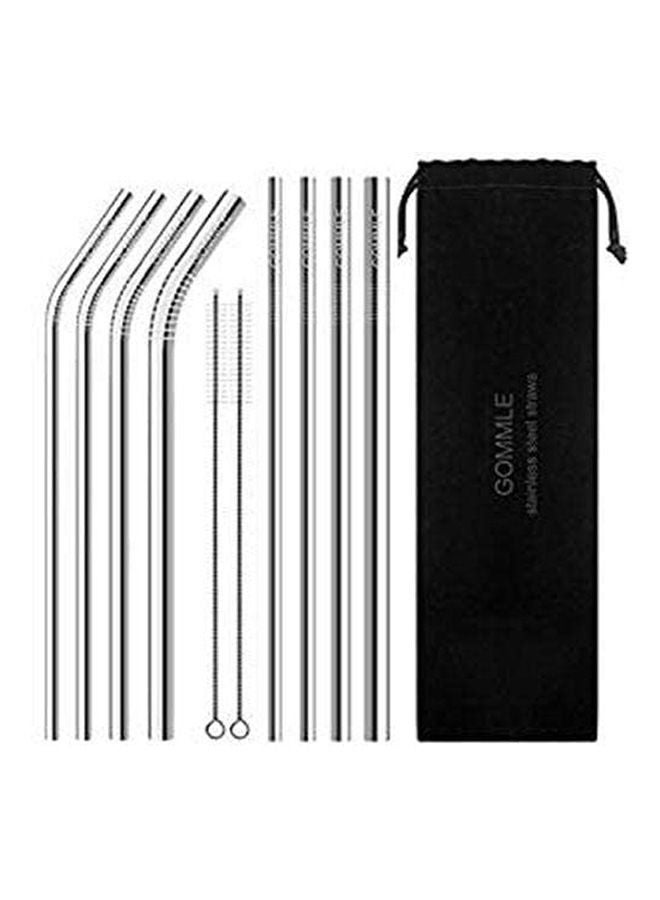 11 Pcs Set 8 Stainless Steel Straws With 2 Brushes And 1 Organize Bag For 30Oz 20Oz Tumblers Cups Mugs Silver  - Image 1