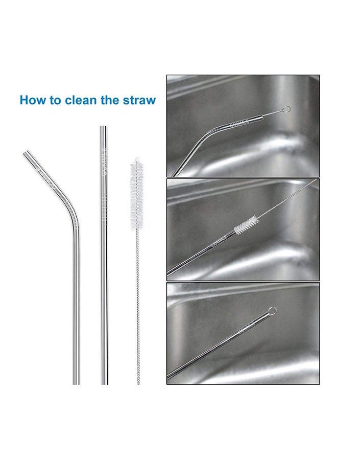 11 Pcs Set 8 Stainless Steel Straws With 2 Brushes And 1 Organize Bag For 30Oz 20Oz Tumblers Cups Mugs Silver  - Image 2