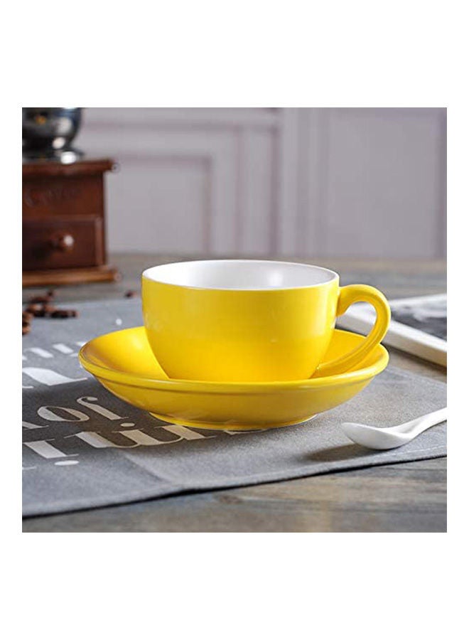 Ceramic Coffee Cup And Saucer Set yellow  - Image 2
