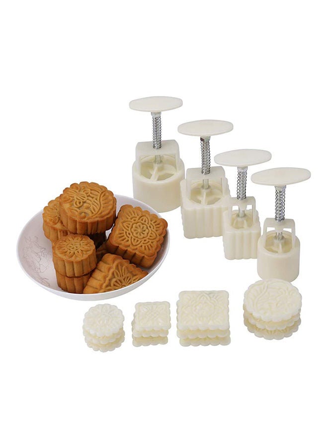 Mid-Autumn Festival Hand-Pressure Moon Cake Mould With 12 Pcs Mode Pattern For 4 Sets White - Image 1