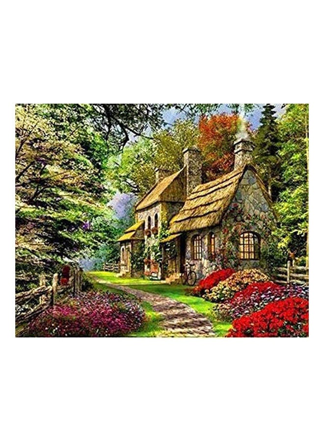 لوحة فنية لديكور الحائط بتصميم عصري لمنظر طبيعي على شكل منزل أخضر يمكنك لصقه بنفسك متعدد الألوان