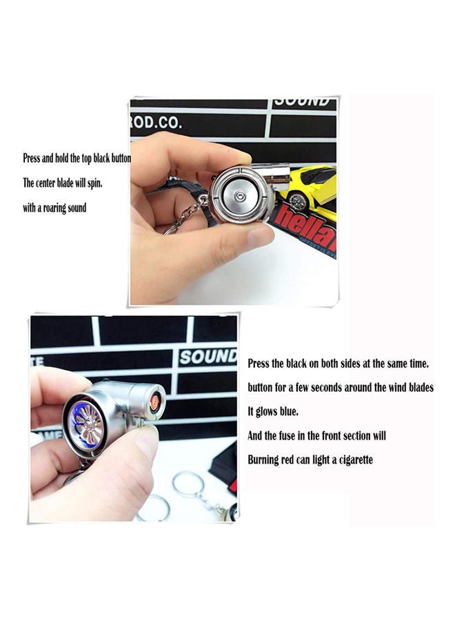 Rechargeable Electric Turbo Lighter Key-Ring Key Chain With Led Light And Bov Sound For Car Speed Racing Lovers-Magic Color Blue