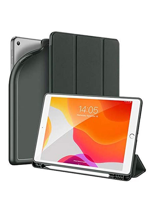 For IPad 7 10.2 Inch 2019 Smart Sleep Anti-Shock Shock Absorbing Flat Tri-Fold Leather Case With Pen Slot Cover (green) Black