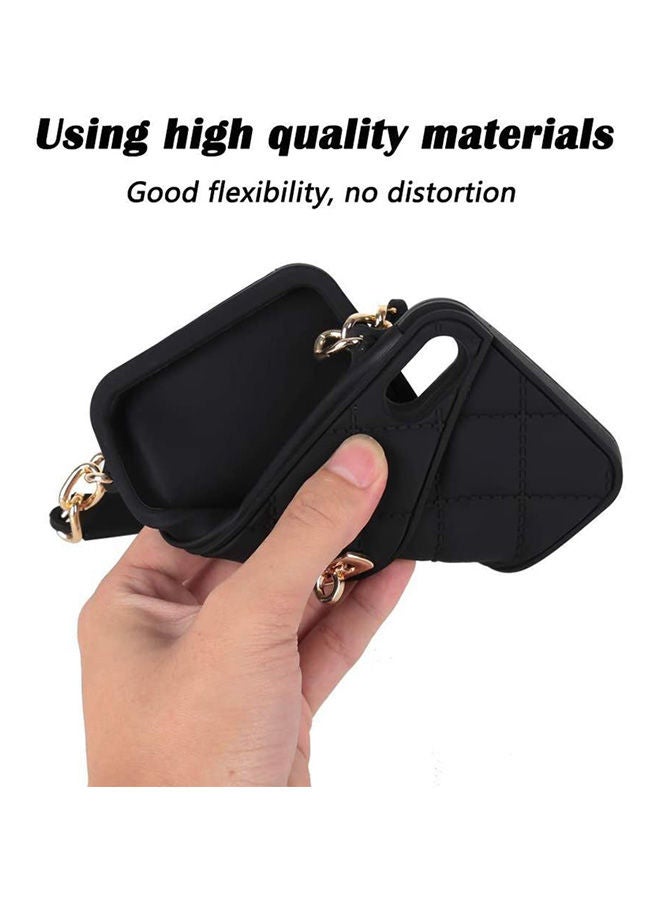 Handbag Case With Card Holder Wrist Lanyard Strap Soft Silicone Cover Wallet Case For Women Long Pearl Crossbody Chain Case For Iphone Xs Max Black  - Image 2