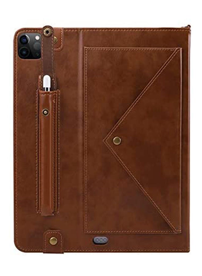 For Ipad Pro  2020 Stylish Envelope Wallet Shoulder Strap Tablet Flip Multifunctional Case Cover Brown - Image 1