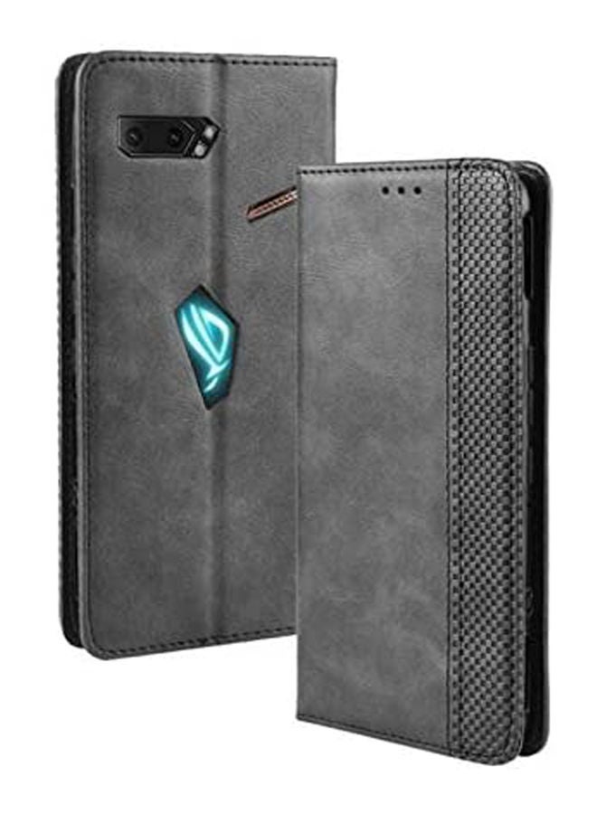 Asus Rog Phone 2 Wallet Case Leather Cover With Kickstand Card Slots Magnetic Suction Black - Image 1