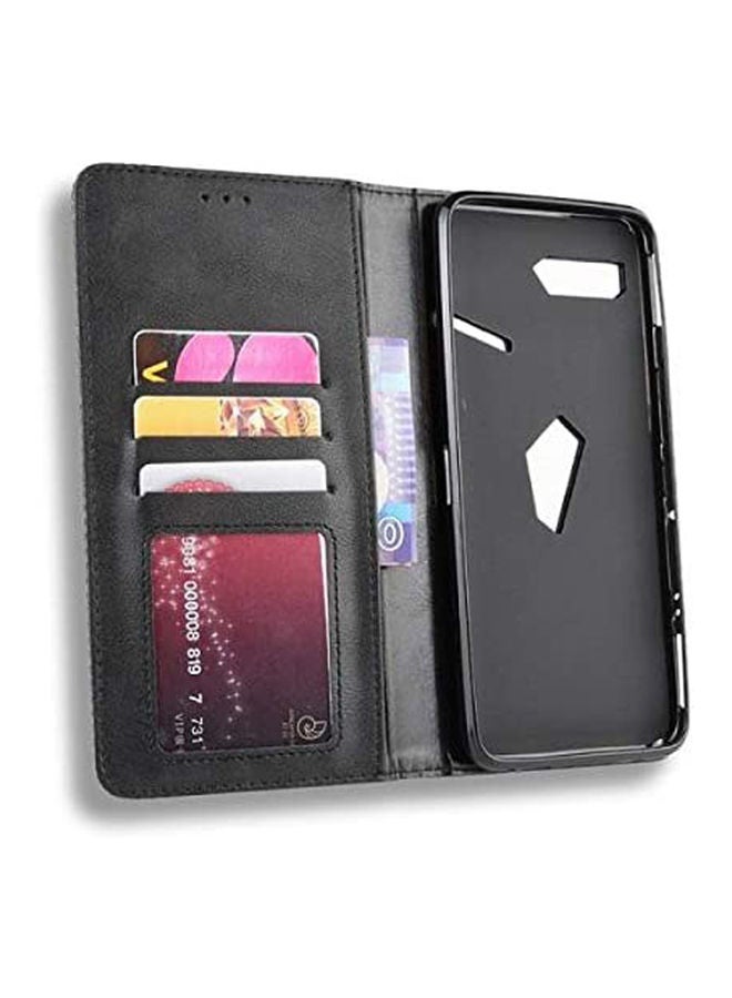Asus Rog Phone 2 Wallet Case Leather Cover With Kickstand Card Slots Magnetic Suction Black - Image 2