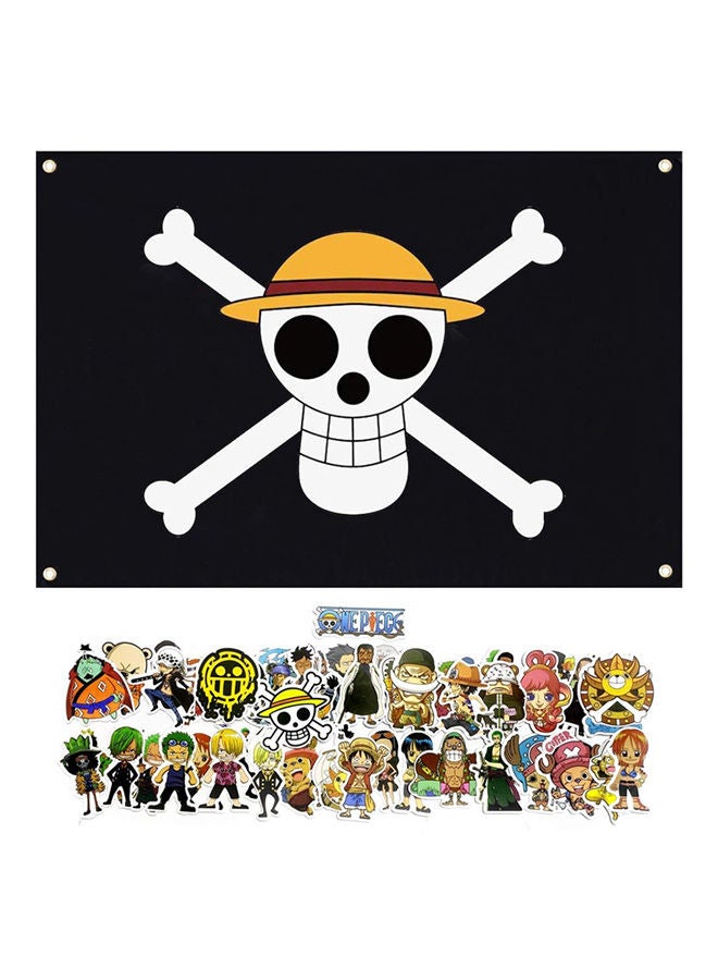 Generic - Polyester Luffy One Piece Jolly Roger Pirate Flag - One Piece Flag with Straw Hat for Anime Room Decor with 50 pcs Waterproof Anime Collectibles One Piece Stickers - Luffy Pirate Flag One Piece Stickers - Image 1