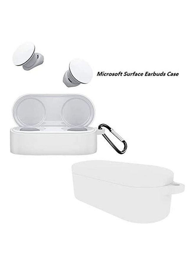 Generic Microsoft Surface Earbuds Case,Anti Lost Carrying Protective Silicone Replacement Case Full Body Protection Shockproof With Carabiner White  - Image 2