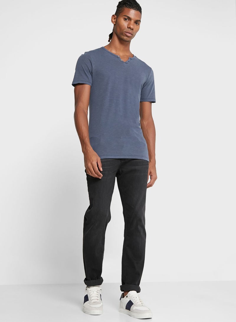 JACK & JONES Essential Notch Neck T-Shirt Blue  - Image 4