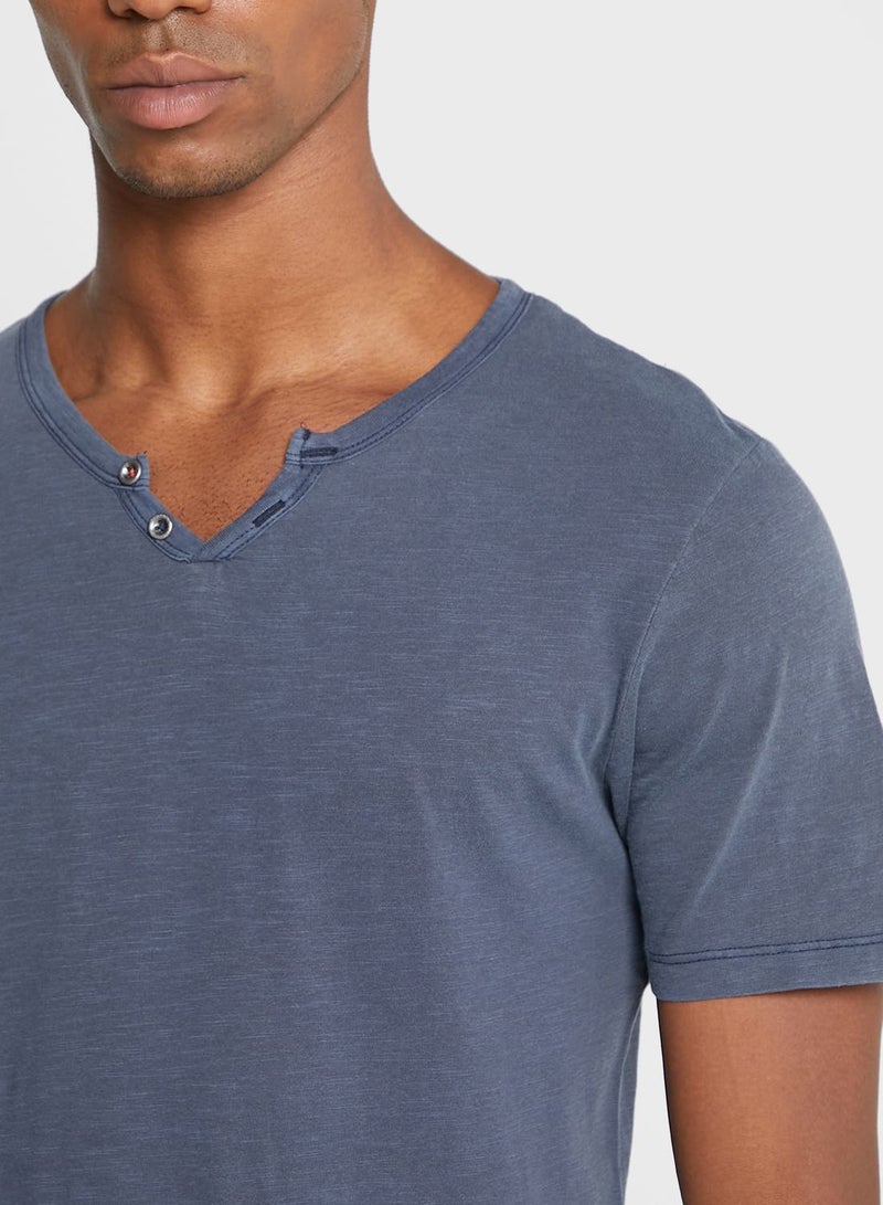 JACK & JONES Essential Notch Neck T-Shirt Blue  - Image 3