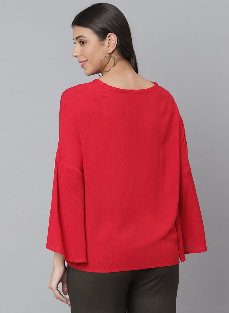 Aila Casual Round Neck Top Red  - Image 2