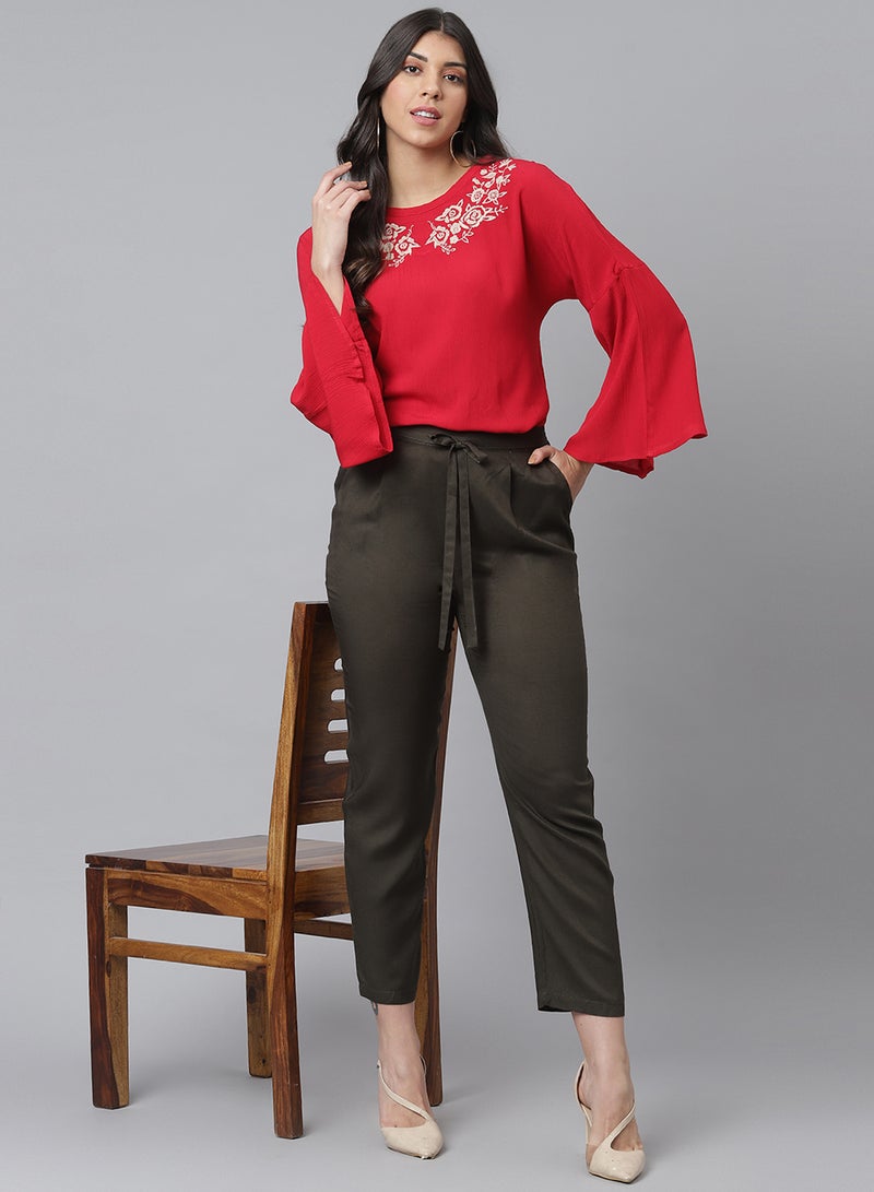 Aila Casual Round Neck Top Red  - Image 3