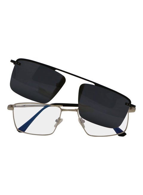 Men's Rectangular Anti-Blue Light Eyeglasses With Clip On Sunglasses