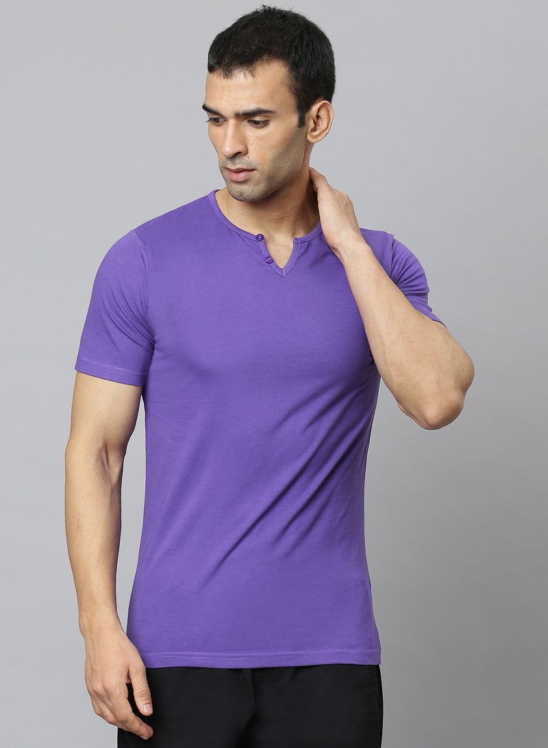 OFFROAD Casual Henley Neck T-Shirt Violet  - Image 1