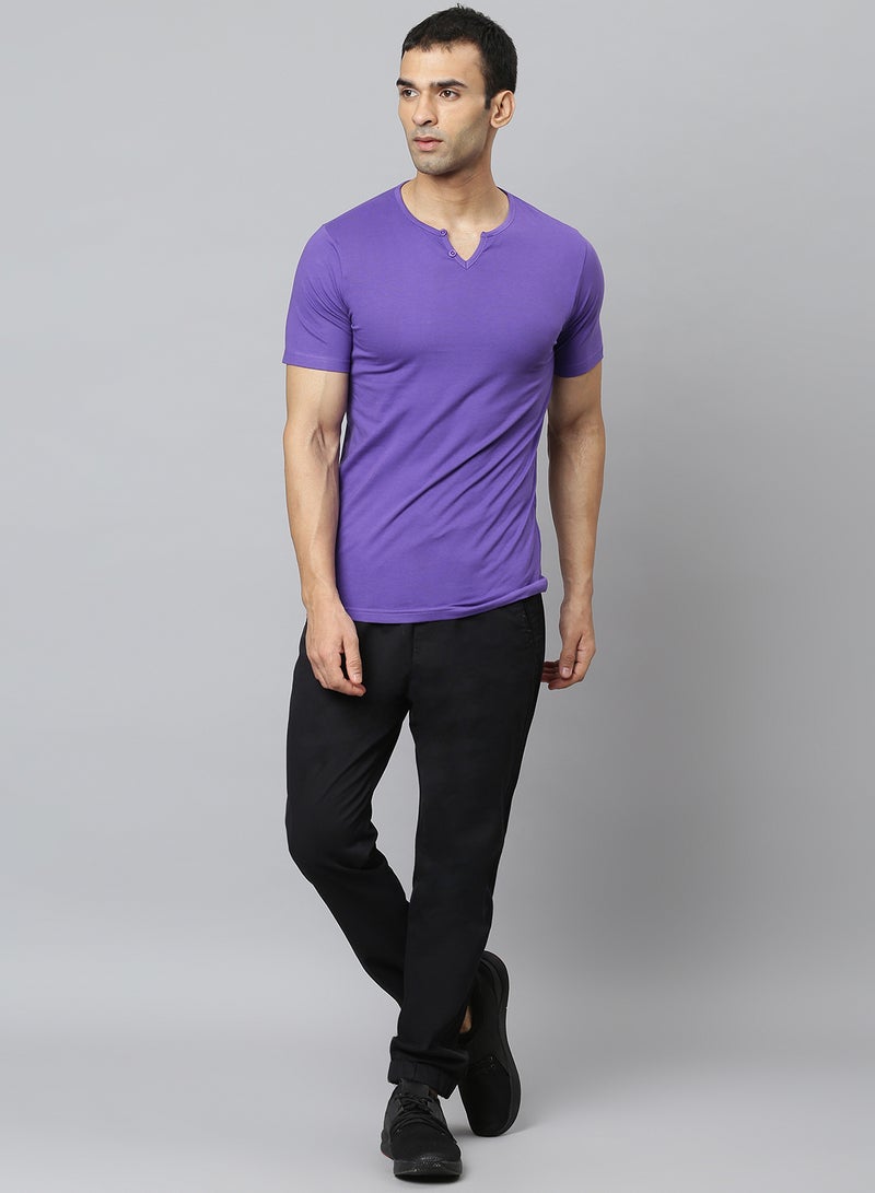 OFFROAD Casual Henley Neck T-Shirt Violet  - Image 3