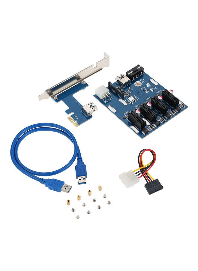 بطاقة توسيع من منفذ PCI-E إلى 4 منافذ PCI-E مع كابل USB 3.0 أزرق - Image 2