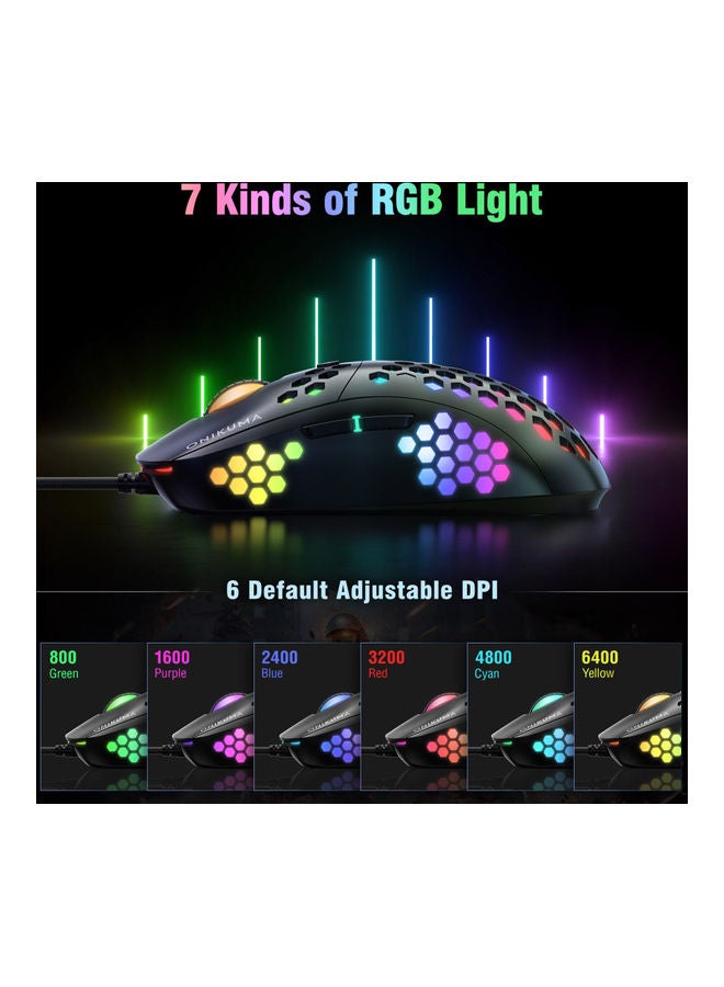 أونيكوما - ماوس الألعاب Onikuma CW903 RGB خفيف الوزن بقشرة قرص العسل - 6400 نقطة في البوصة - 6 أزرار قابلة للبرمجة - Image 1