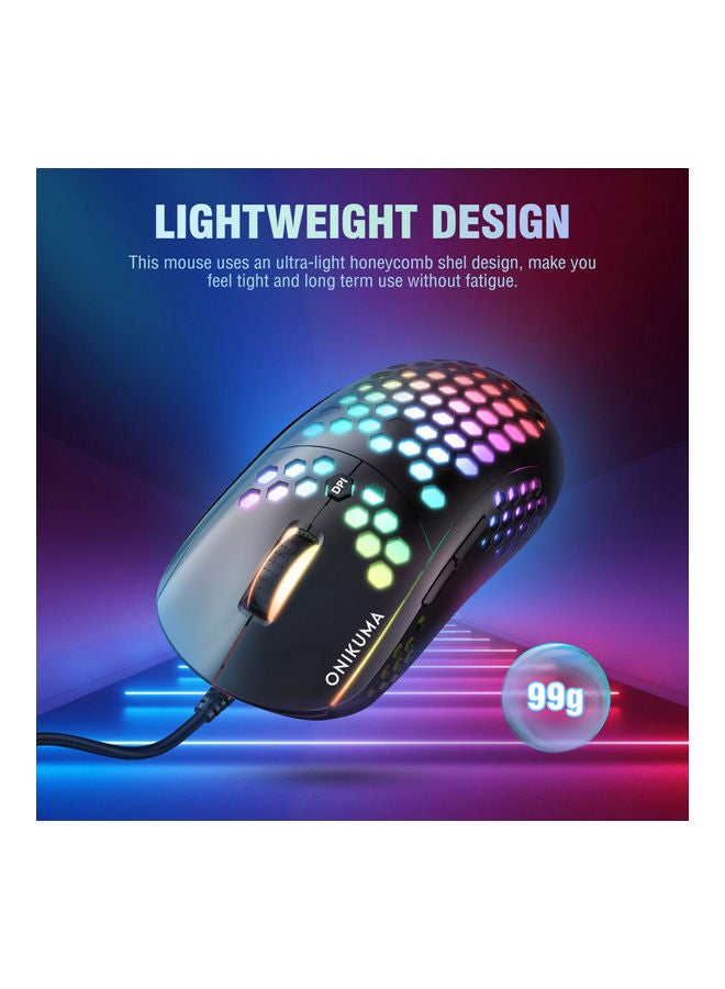 أونيكوما - ماوس الألعاب Onikuma CW903 RGB خفيف الوزن بقشرة قرص العسل - 6400 نقطة في البوصة - 6 أزرار قابلة للبرمجة - Image 1