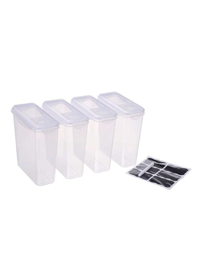 Amal - 4 Piece Food Storage Container Set - 3.7 L Each - With Labels And Pen - Food Storage Box - Storage Boxes - Kitchen Cabinet Organizers - Food Container - Clear/White Clear/White 3.7Liters - Image 1