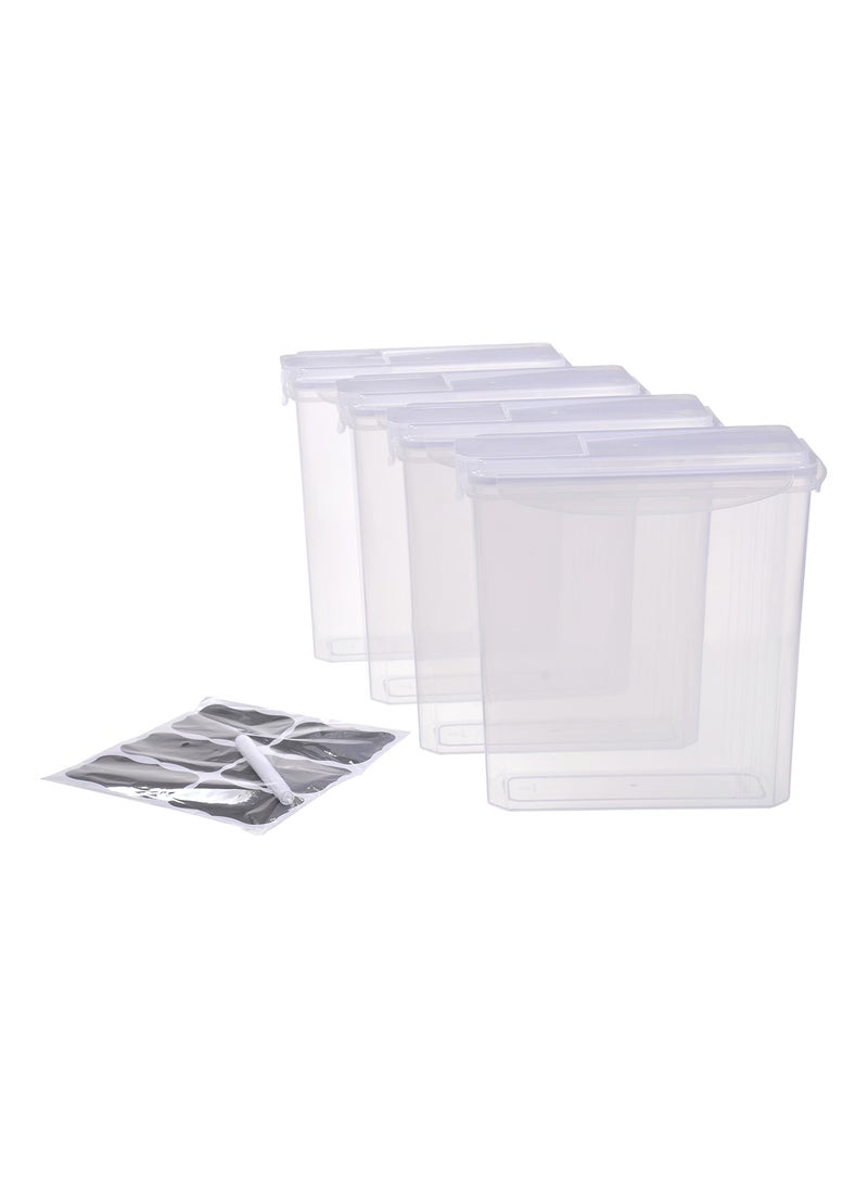 Amal - 4 Piece Food Storage Container Set - 3.7 L Each - With Labels And Pen - Food Storage Box - Storage Boxes - Kitchen Cabinet Organizers - Food Container - Clear/White Clear/White 3.7Liters - Image 1