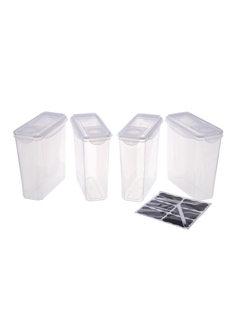 Amal - 4 Piece Food Storage Container Set - 3.7 L Each - With Labels And Pen - Food Storage Box - Storage Boxes - Kitchen Cabinet Organizers - Food Container - Clear/White Clear/White 3.7Liters - Image 1