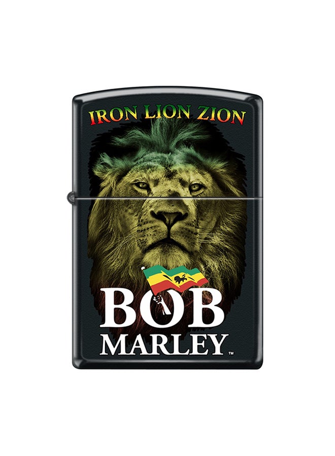 زيبو ولاعة مضادة للرياح بلون أسود مطفأ بتصميم وجه أسد من بوب مارلي 2.25بوصة - Image 1