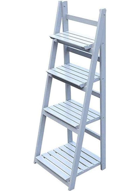 4-Floor Ladder Design Foldable Wooden Flower Rack White