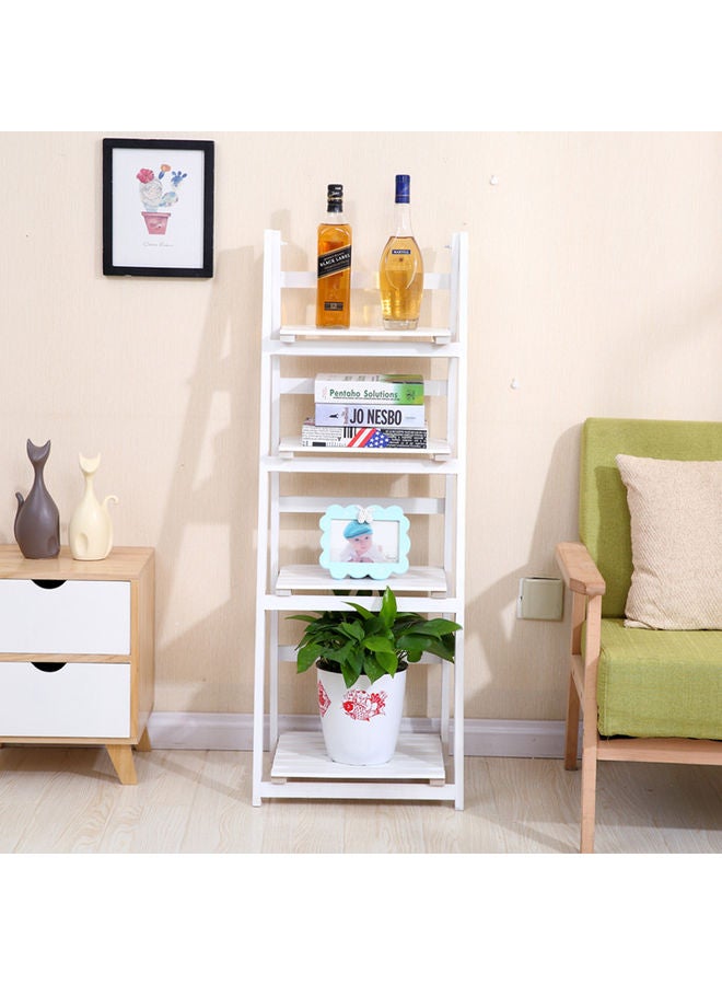 4-Floor Ladder Design Foldable Wooden Flower Rack White
